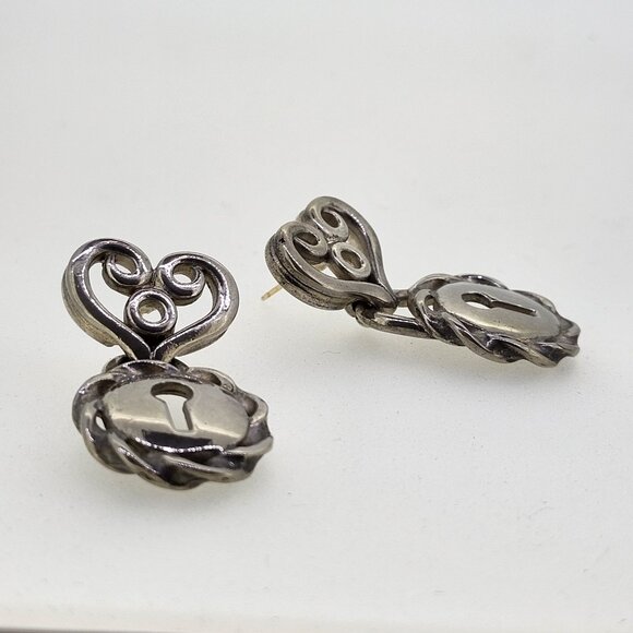 Signed Givenchy Paris NY Padlock Heart Drop Pierced Earrings DoorKnocker Vintage - Picture 7 of 9